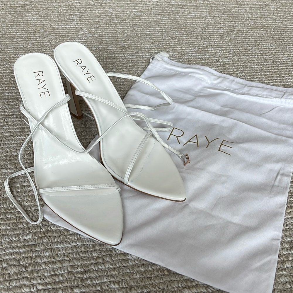 RAYE white strappy heels